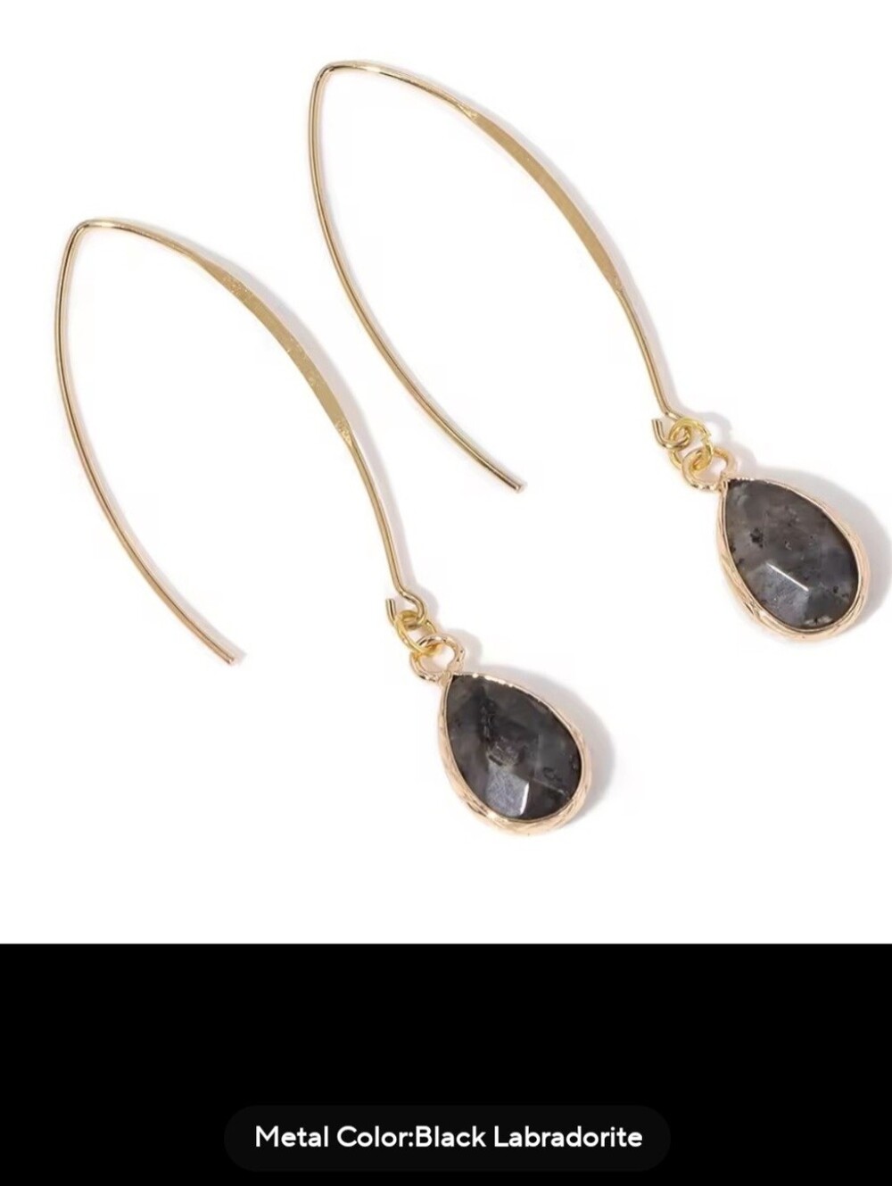 🖤🖤NEW🖤🖤 PRETTY!!Faceted Water Drop BLK LABRODRITE Long Hook Dangle Earrings